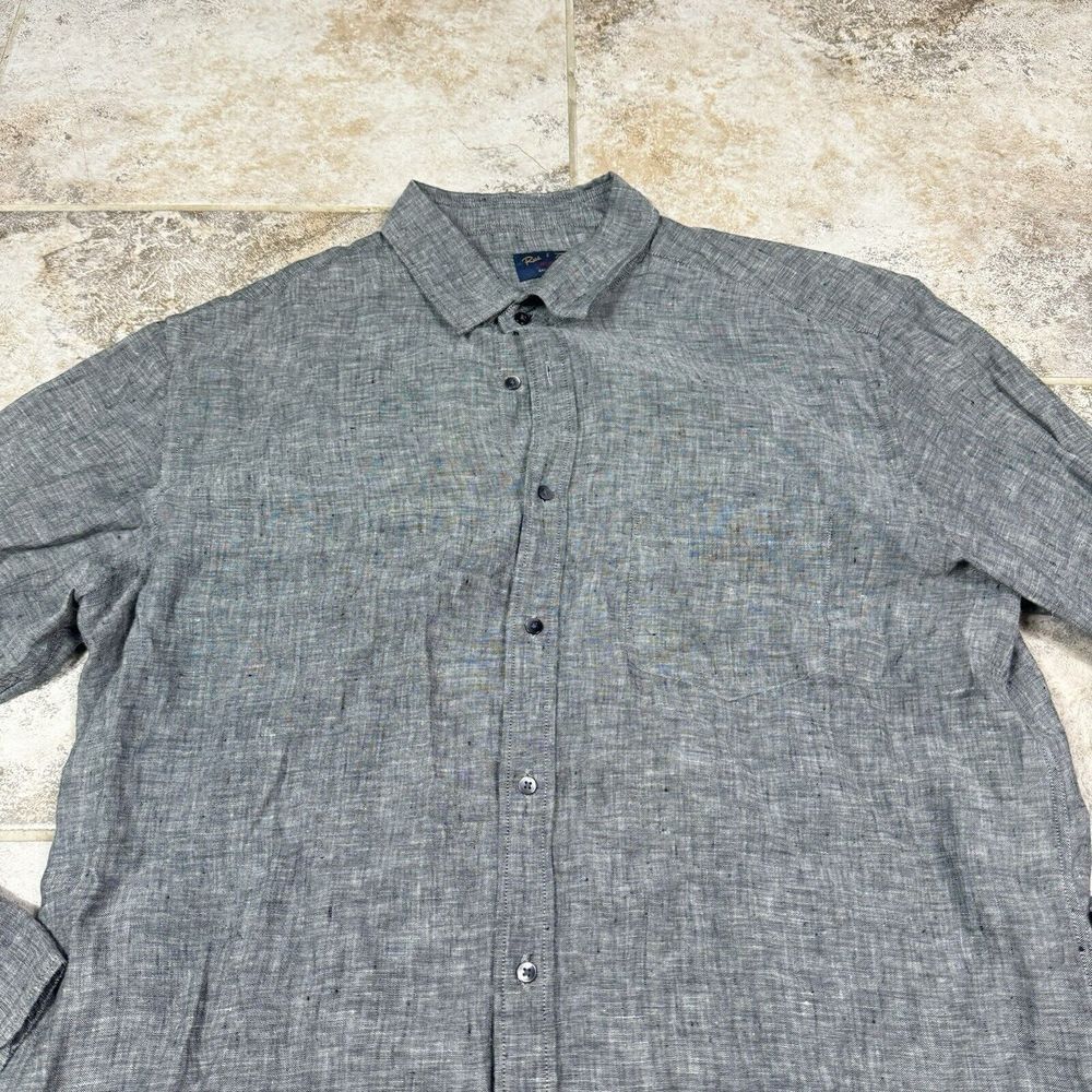 REID & TAYLOR Shirt Mens 44/17.5 Gray 100% Linen Long Sleeve Dad - Picture 2 of 10